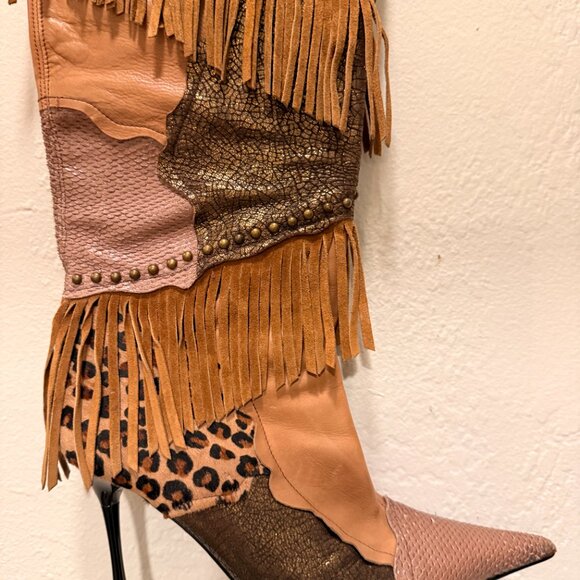 EL DANTE BOOTS/Rare,Vintage,High Fashion,Patchwork,Fringe Boots,Western Chic - Picture 7 of 10
